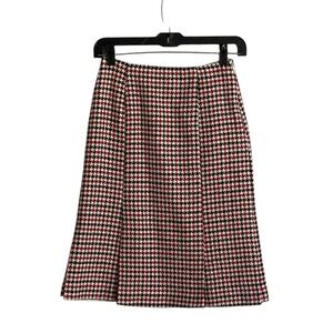 Talbots Red & Black Houndstooth Wool Skirt Pleats 2P Career Classic USA
